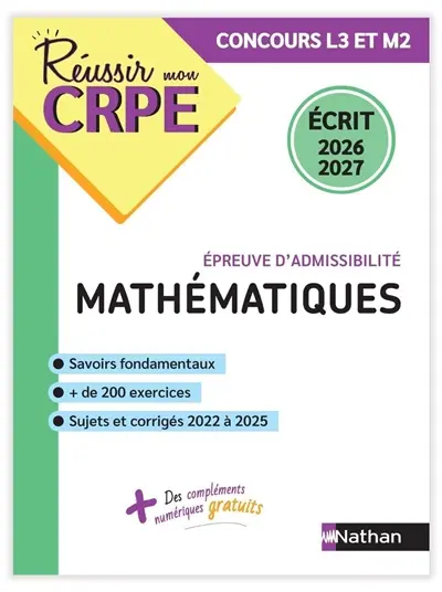 Mathématiques, épreuve d'admissibilité : concours L3 et M2 : écrit 2026-2027
