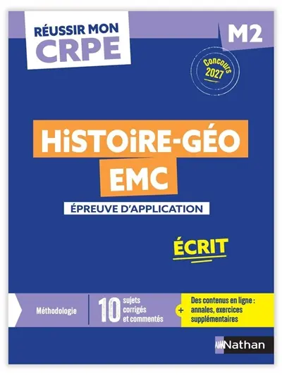 Annales histoire, géo, EMC : épreuve d'application, écrit M2 : concours 2027