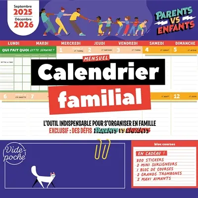 Calendrier familial mensuel : l'outil indispensable pour s'organiser en famille : septembre 2025-décembre 2026