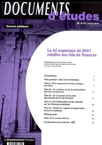 La loi organique de 2001 relative aux lois de finances