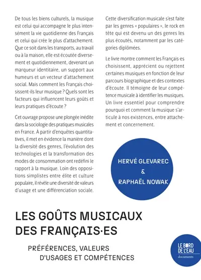 Les goûts musicaux des Français.e.s : références, valeurs d'usages et compétences
