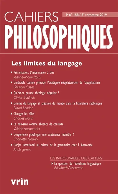 Cahiers philosophiques, n° 158. Les limites du langage