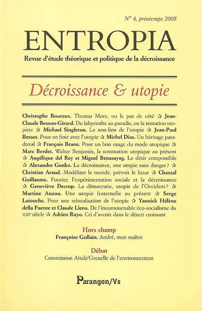 Entropia, n° 4. Décroissance & utopie