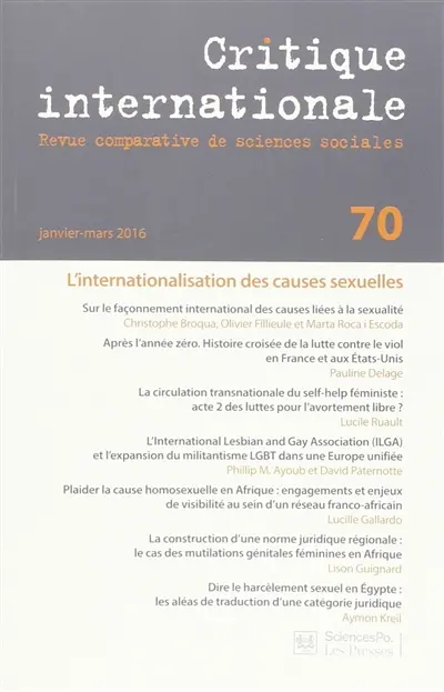 Critique internationale, n° 70. L'internationalisation des causes sexuelles