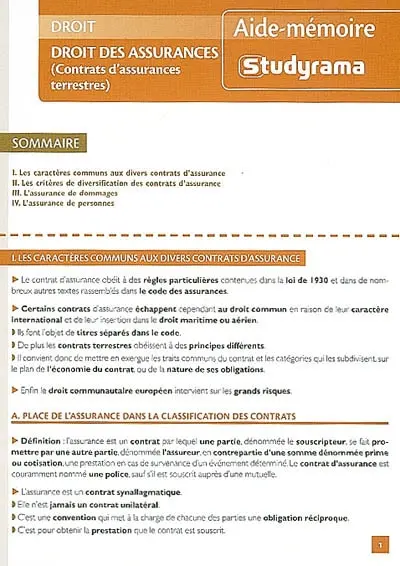 Droit des assurances : contrats d'assurances terrestres