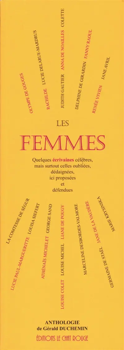 Les femmes : quelques écrivaines célèbres, mais surtout celles oubliées, dédaignées, ici proposées et défendues : anthologie
