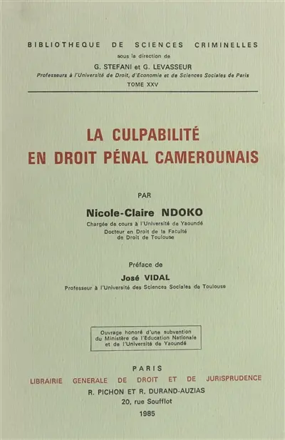 La Culpabilité en droit pénal camerounais