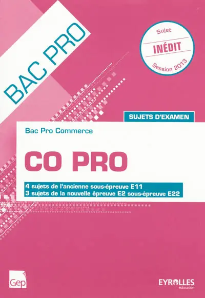 Co pro : bac pro commerce, sujets d'examen : 4 sujets de l'ancienne sous-épreuve E11, 3 sujets de la nouvelle épreuve E2 sous-épreuve E22, session 2013