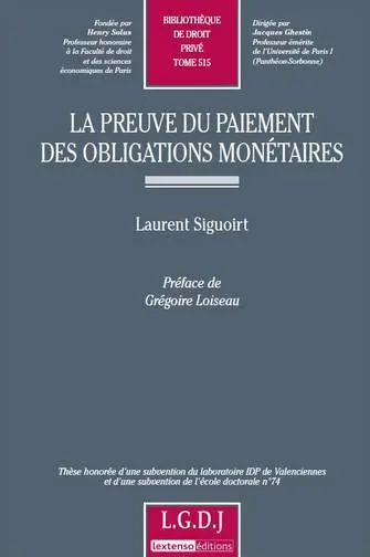 La preuve du paiement des obligations monétaires