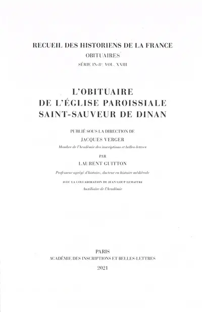 L'obituaire de l'église paroissiale Saint-Sauveur de Dinan