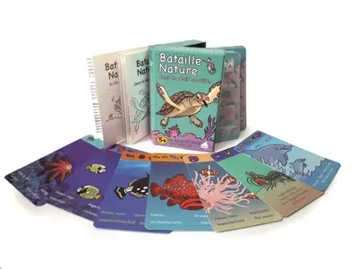 Bataille nature dans le récif corallien : un jeu de 52 cartes en 4 langues