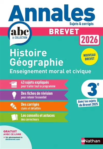 Histoire géographie, enseignement moral et civique 3e : nouveau brevet 2026
