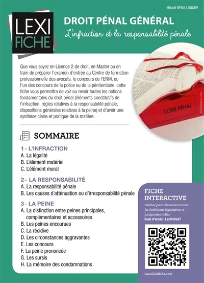 Droit pénal général : l'infraction et la responsabilité pénale