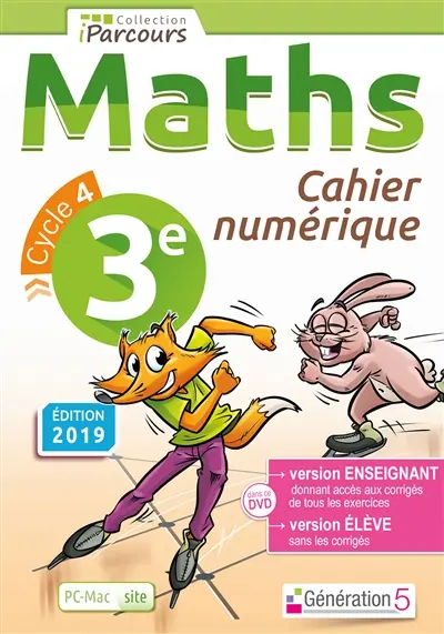 Cahier numérique iParcours maths 3e (DVD enseignant site) 2019