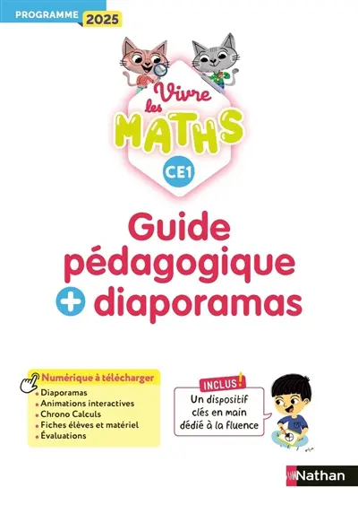 Vivre les maths CE1 : guide pédagogique + diaporamas : programme 2025