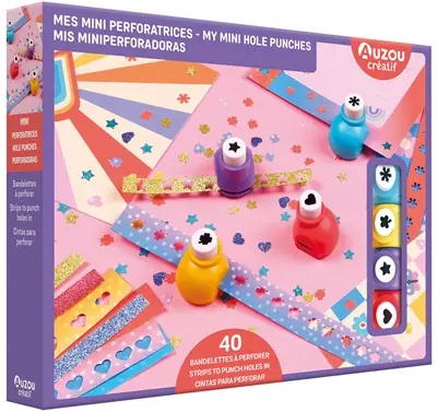 Mes mini perforatrices : 40 bandelettes à perforer. My mini hole punches : 40 strips to punch holes in. Mis miniperforadoras : 40 cintas para perforar