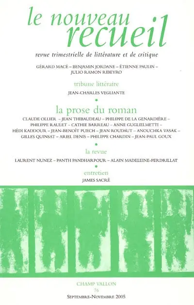 Nouveau recueil (Le), n° 76. La prose du roman