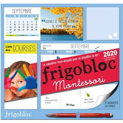 Frigobloc Montessori 2020 : de septembre 2019 à décembre 2020 : le calendrier maxi-aimanté pour se simplifier la vie !