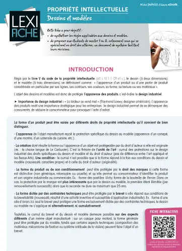 Propriété intellectuelle : dessins et modèles