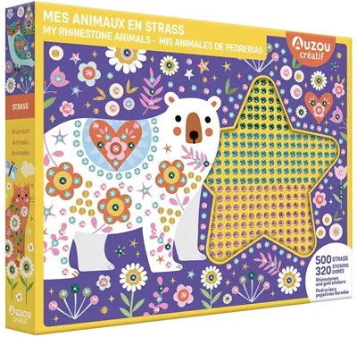 Mes animaux en strass : 500 strass, 320 stickers dorés. My rhinestone animals : 500 rhinestones and 320 gold stickers. Mis animales de pedrerias : 500 pedrerias y 320 pegatinas doradas
