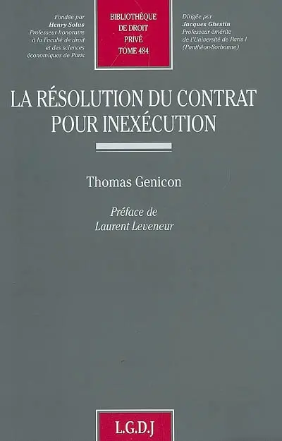 La résolution du contrat pour inexécution