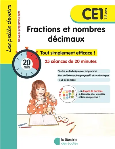 Fractions CE1, 7-8 ans : 34 séances de 20 minutes : nouveau programme 2025