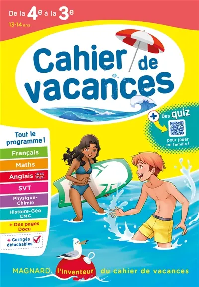 Cahier de vacances de la 4e à la 3e, 13-14 ans : tout le programme !