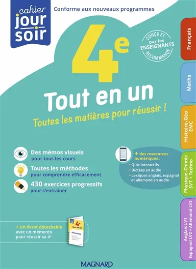 Tout en un, 4e : toutes les matières pour réussir !