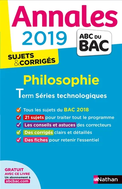 Philosophie terminale séries technologiques : annales 2019, sujets & corrigés