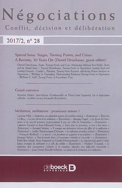 Négociations, n° 2 (2017). Stage, turning points, and crises : a revisit, 30 years on