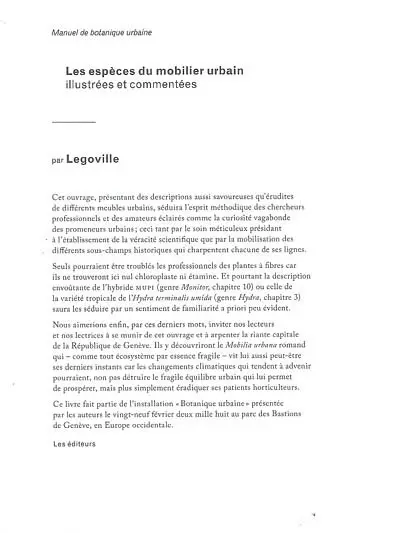 Les espèces du mobilier urbain illustrées et commentées : manuel de botanique urbaine