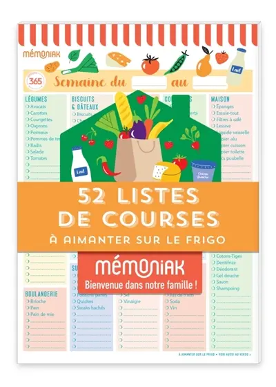 52 listes de courses à aimanter sur le frigo : bloc aimanté à compléter