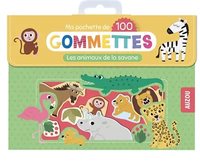 Les animaux de la savane : ma pochette de 100 gommettes