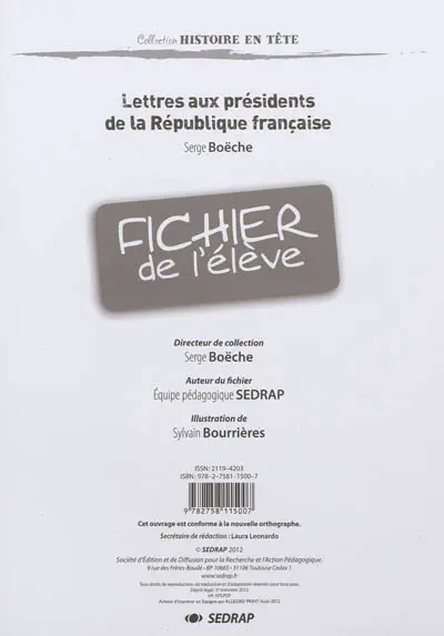 Lettres aux présidents de la République française, Serge Boëche : fichier de l'élève