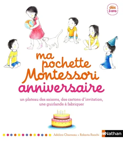 Ma pochette Montessori anniversaire : un plateau des saisons, des cartons d'invitation, une guirlande à fabriquer