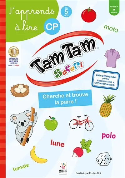 Tam tam safari, j'apprends à lire CP : cherche et trouve la paire ! : niveau 1, début CP, dès 5 ans