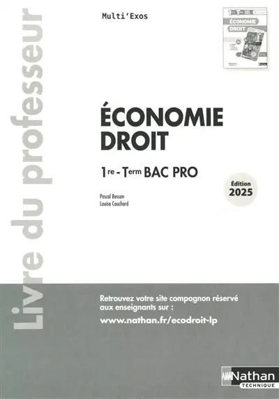 Economie, droit 1re, terminale bac pro : livre du professeur
