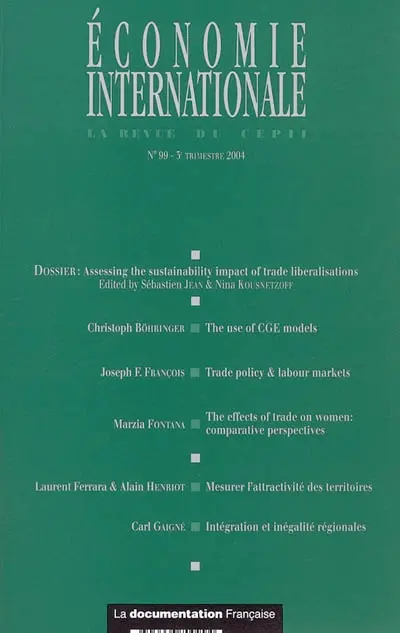 Economie internationale, n° 99. Assessing the sustainability impact of trade liberalisations