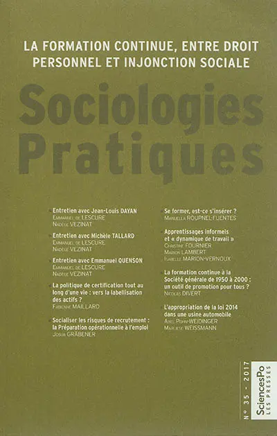 Sociologies pratiques, n° 35. La formation continue, entre droit personnel et injonction sociale