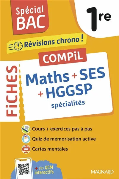 Compil de fiches maths + SES + HGGSP 1re : révisions chrono ! : spécialités