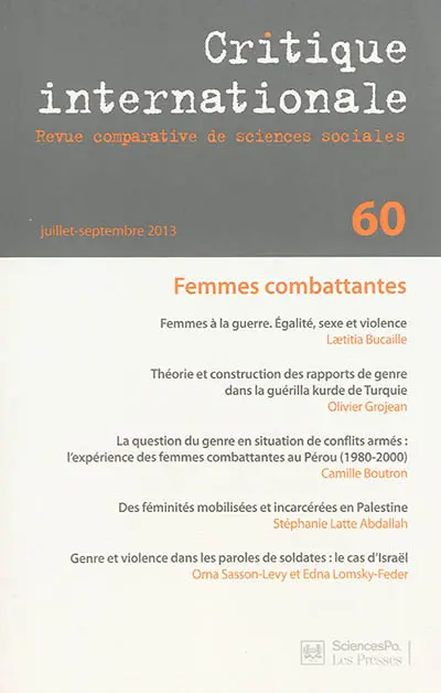 Critique internationale, n° 60. Femmes combattantes