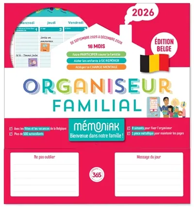 Organiseur familial Mémoniak 2026 : spécial Belgique : 16 mois, de septembre 2025 à décembre 2026