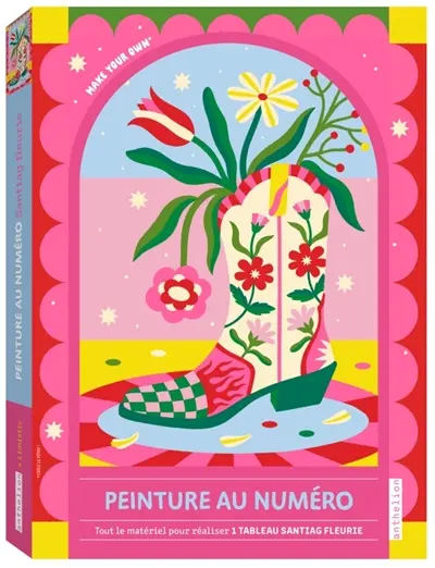 Peinture au numéro : tout le matériel pour réaliser 1 tableau santiag fleurie