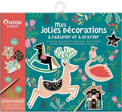 Hiver magique : mes jolies décorations à pailleter et à gratter. Magical winter : my scratch and glitter art decorations. Invierno encentado : mis esplendidos adornos para decorar con purpurina y rascarlos