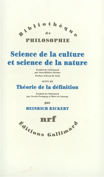 Science de la culture et science de la nature. Théorie de la définition