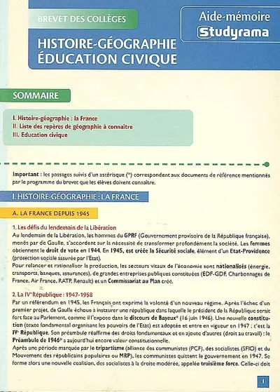 Histoire-géographie, éducation civique