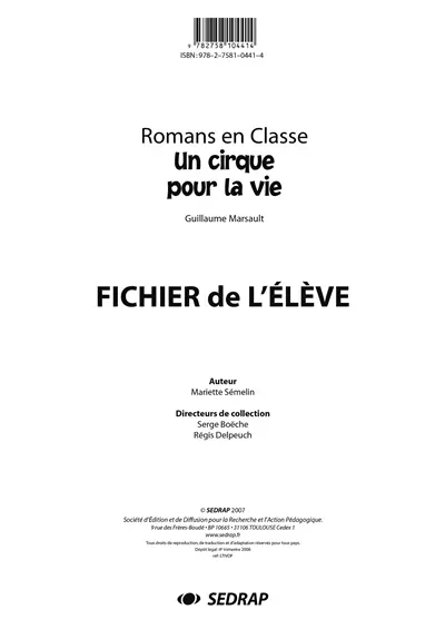 Un cirque pour la vie, Guillaume Marsault : fichier de l'élève