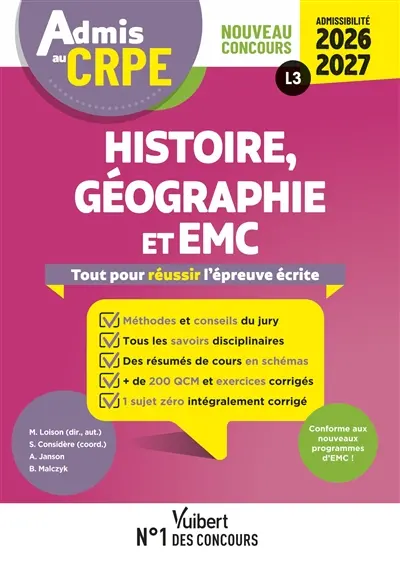 Histoire, géographie et EMC : tout pour réussir l'épreuve écrite : nouveau concours, admissibilité 2026-2027, L3