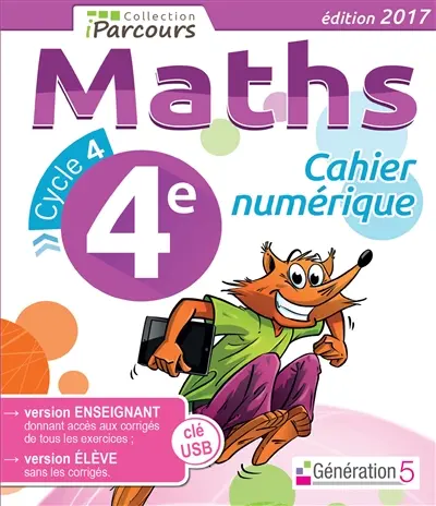 Cahier numérique iParcours Maths 4e (clé USB) 2017