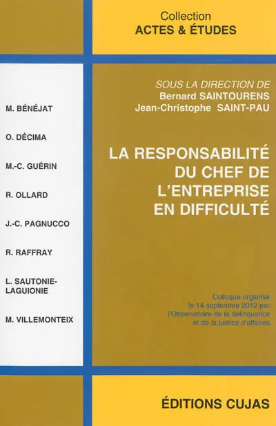La responsabilité du chef de l'entreprise en difficulté : actes du colloque organisé le 14 septembre 2012
